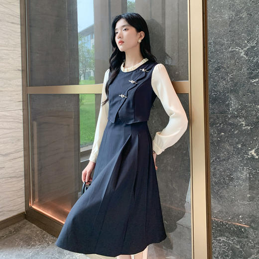 奢姿大码女装2025秋季减龄木耳领时尚裙子胖妹妹假两件拼接连衣裙9953891116 商品图2