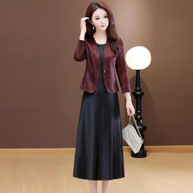 QYM 25A09-Y两件套连衣裙无袖中长款底连衣裙+外套两件套