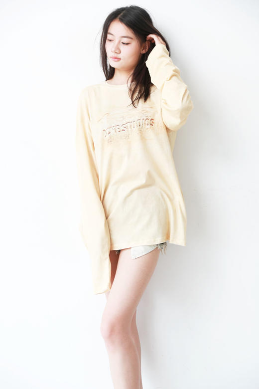 做旧字母长tee，正肩宽松上衣。胸口印花复古气质圆领长袖C082058 商品图9