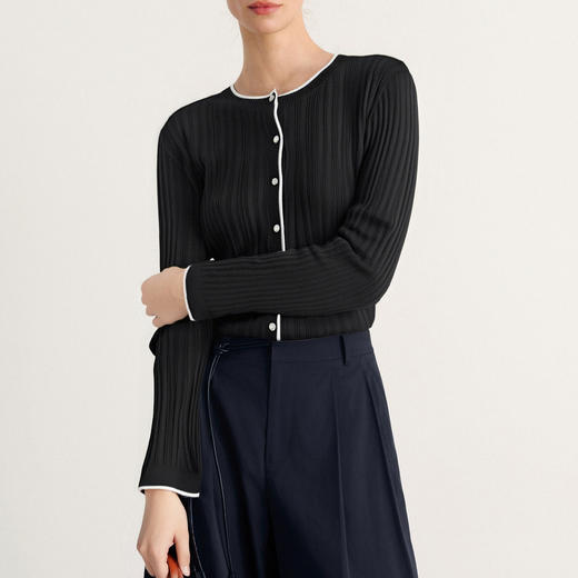 【商场同款】麦檬春秋气质修身撞色毛衫开衫5F8133051 商品图2