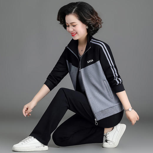 妈妈装休闲运动服套装，外套中年上衣三件套QBD1533 商品图3