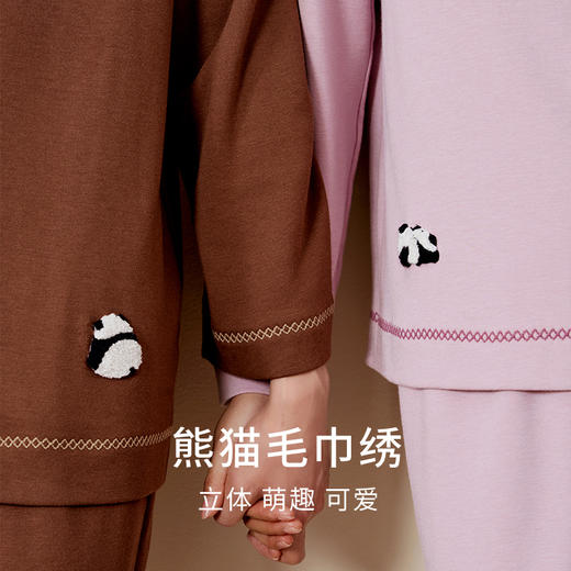 金三塔桑蚕丝圆领拉绒长袖情侣衣裤套舒适保暖睡衣男女家居服  YZFFD201+YZMFD201 商品图2