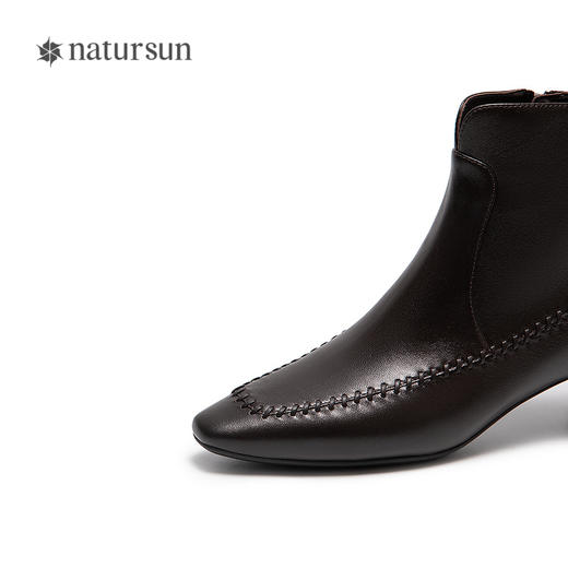 natursun英伦风时装靴粗跟尖头显瘦短靴复古气质靴子N25506206 商品图3