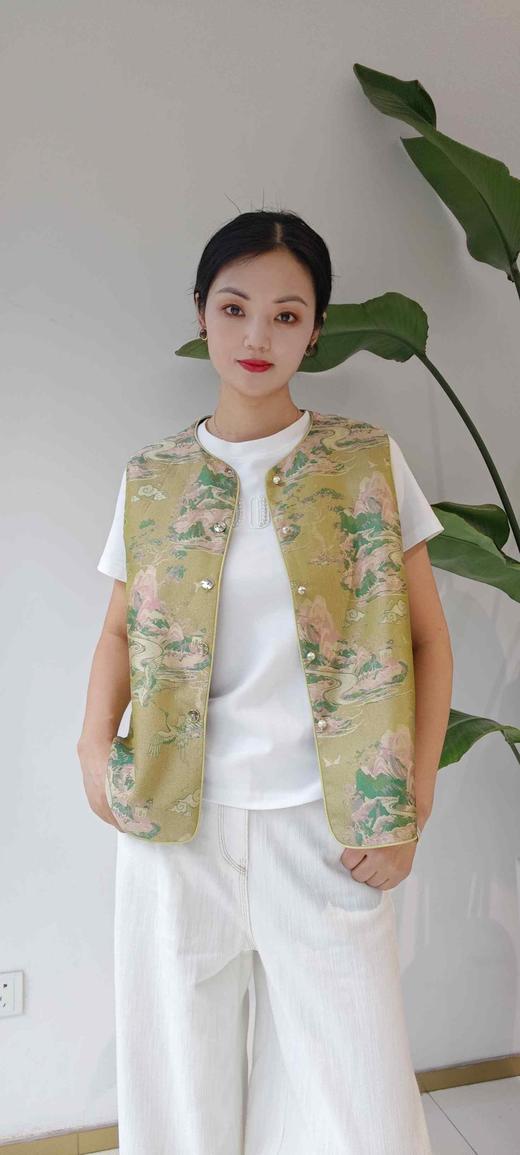 588859两面穿国风马甲 一面绿色一面金丝绒黑色 商品图4