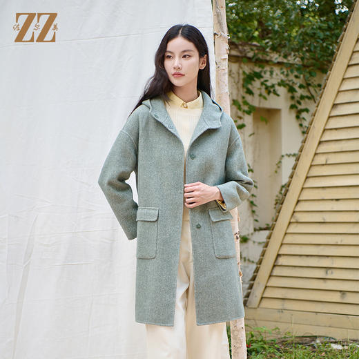 佐尔美时尚气质连帽100绵羊毛双面呢大衣外套女M44SM10 商品图2