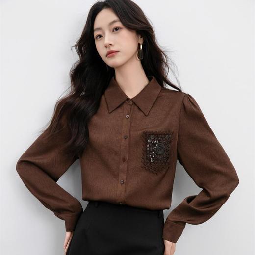 「自」全新升级【铂金会员174/天猫229/差价55】(03351)洛诗琳法式气质蕾丝拼接衬衫2025秋季精致刺绣雪纺上衣女 商品图3