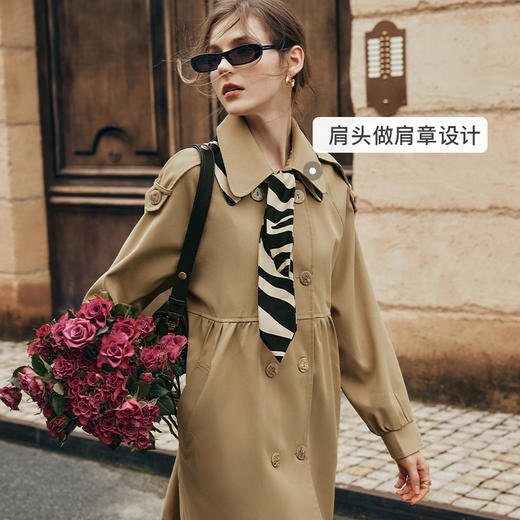 欧芮儿法式翻领中长款风衣外套女秋季2025新款宽松丝巾大衣小个子 商品图1