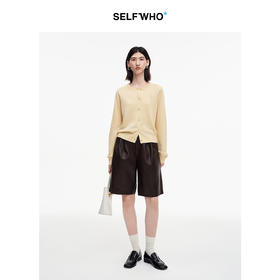 SELFWHO绵羊毛混纺笑脸绣章针织开衫女2025秋季新款保暖圆领上衣