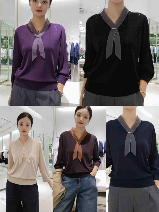 581093秋款上新 露西丝v领飘带衫针织衫 商品图0