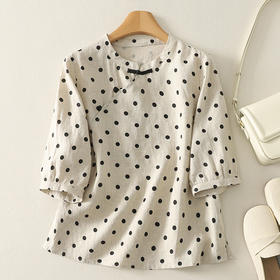 GYH 1368休闲波点衬衫中式盘扣复古宽松透气短袖上衣