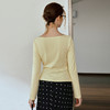 OLrain欧芮儿黄色荡领法式T恤女秋季2025新款辣妹修身显瘦打底衫 商品缩略图2