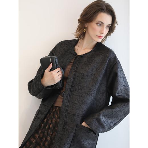 COCOBELLA轻奢爆裂纹PU皮衣外套女25秋新款休闲质感夹克PU3196-2 商品图1