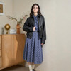 西遇学院风减龄蓝色格纹长袖衬衫连衣裙女秋季收腰百褶中长裙V2551136 商品缩略图3