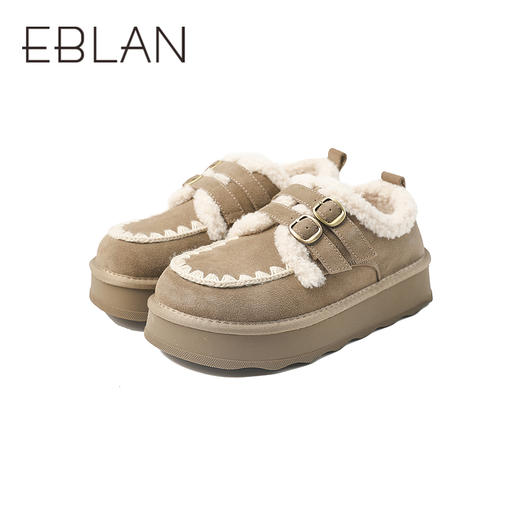 伊伴冬季加绒厚底棉鞋毛毛鞋波嬉风复古美拉德色系B25729008 商品图4