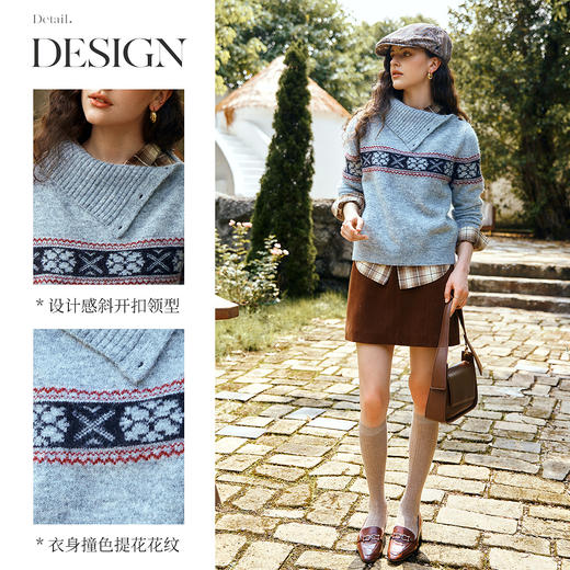 OLrain欧芮儿2025新款女秋季不规则翻领慵懒套头毛衣慵懒羊毛上衣 商品图1