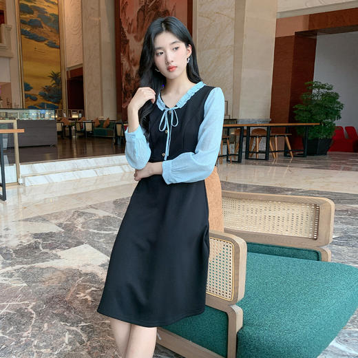 奢姿大码女装2025秋季减龄V领拼接连衣裙胖妹妹蝴蝶结时尚裙子9953869881 商品图2