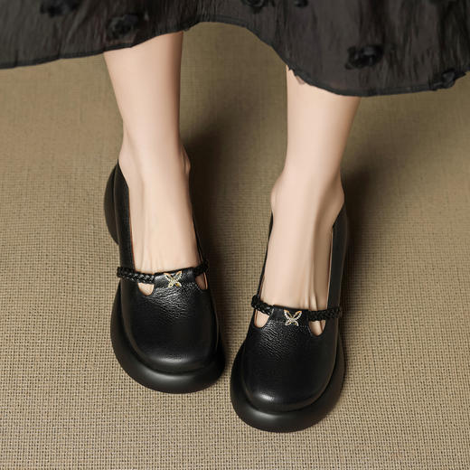 OLD 1305浅口厚底小皮鞋真皮粗跟乐福鞋 商品图2