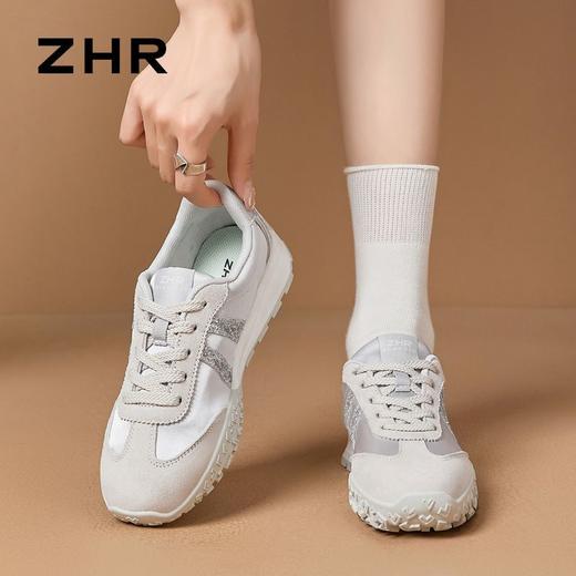 ZHR银色德训鞋女2025秋季新款百搭厚底休闲运动鞋透气阿甘鞋 商品图0