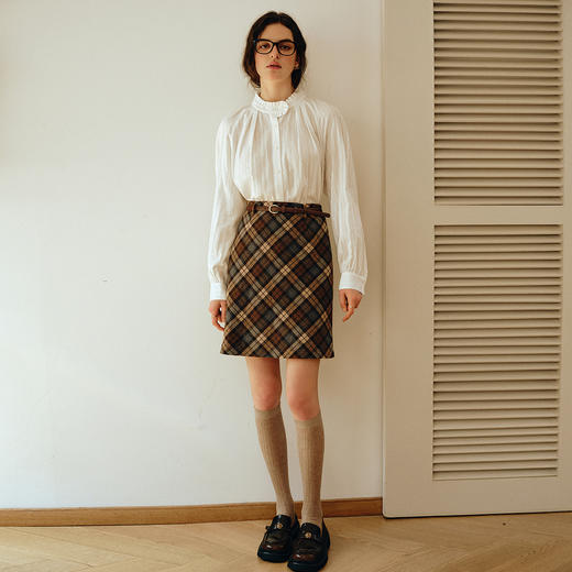 OLrain欧芮儿2025新款女秋季可露丽风复古格纹小A裙中腰半身裙 商品图0