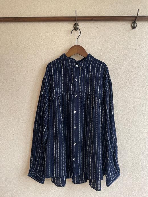 Antiquites ichi 藏蓝带条纹图案长袖衬衫 商品图7