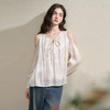 薄雾流光领口绑带蝴蝶结露肩衬衫女秋季法式温柔气质长袖上衣V2851241 商品缩略图3