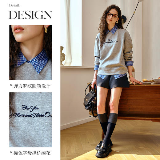 OLrain欧芮儿休闲字母刺绣宽松显瘦卫衣女秋季2025新款圆领上衣 商品图1