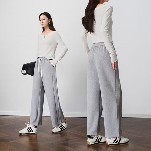 OLrain欧芮儿橡筋松紧腰阔腿直筒裤2025秋季新款法式休闲直筒裤 商品图3