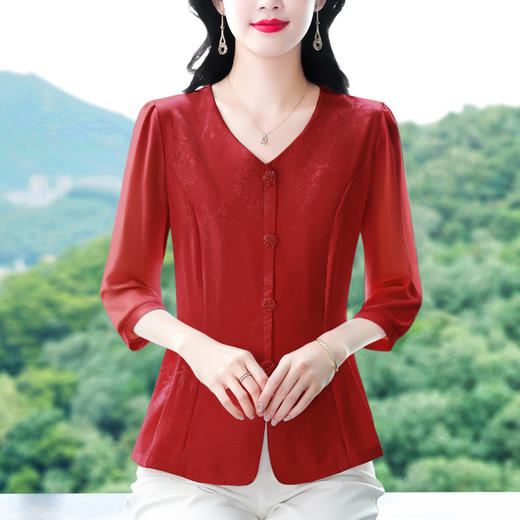 KQL B41N6587纯色中袖衬衫时尚大码上衣宽松遮肚修身显瘦小衫 商品图1