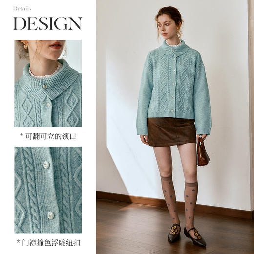 OLrain欧芮儿2025新款秋季设计感翻领麻花毛衣开衫慵懒羊毛上衣女 商品图1