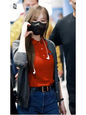 820-1 限时特 心凌同款 miu正红色 丝羊绒 翻领polo短袖 我穿XL