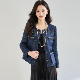 SH 25107璀璨星蓝重工亮片编织粗花呢名媛风小香风外套