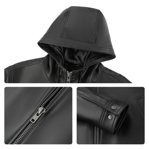 【绵羊皮/连帽皮衣】柒牌男装真皮皮衣2025秋季新品皮夹克外套129J70520 商品图3