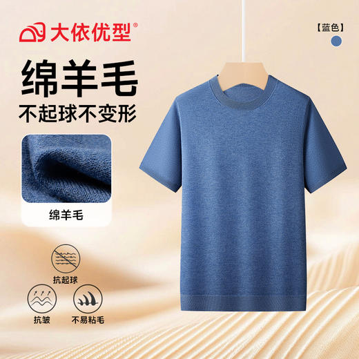 【DX】大依优型大码男士圆领纯色短袖毛衣休闲薄款针织衫简约加肥大码秋季上衣肥佬绵羊毛衫 商品图3