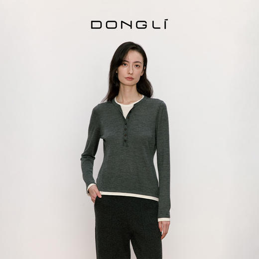 东黎 • 我不被驯化 三缀白 山羊绒混纺女士秋季撞色边套衫 5361 商品图4