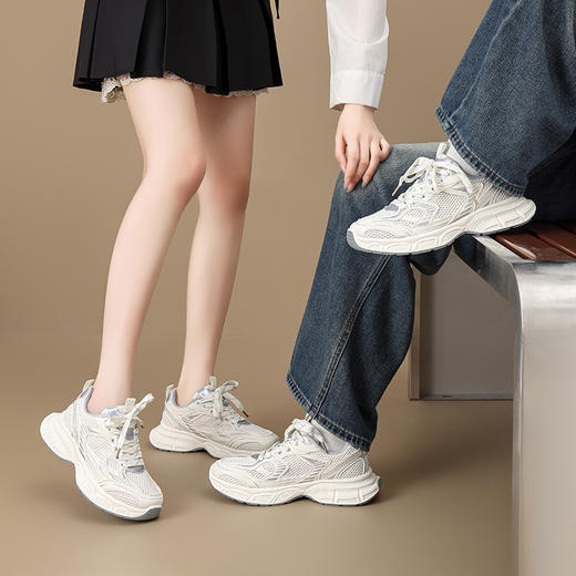 ZHR男女同款老爹鞋夏季情侣款2025厚底网面透气增高轻便软小白鞋 商品图1