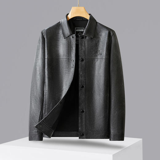 【DWD】大依优型大码皮衣夹克秋季新款男士休闲设计感时尚气质加肥加大码翻领皮夹克男PU皮衣商务 商品图1
