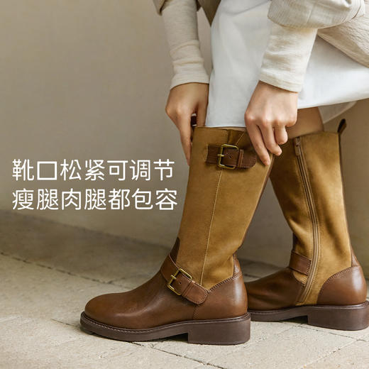 【巴斯克】7or9 复古西部靴 秋冬长靴 时尚牛皮革拼接靴子 商品图4