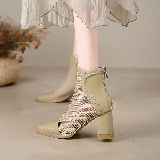 【预售5天】方头马丁靴女夏季网纱中跟短靴春秋单靴透气薄款粗跟凉靴NWS1&N7257 商品图1