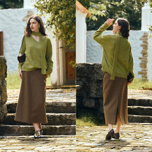 OLrain欧芮儿法式慵懒感V领飘带宽松毛衣女秋季2025新款羊毛上衣 商品图3