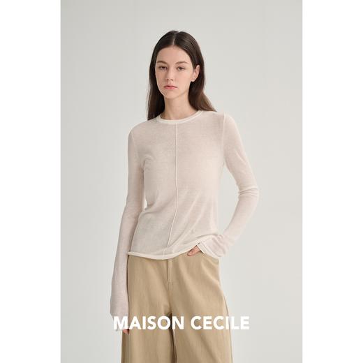 MAISON CECILE 三色/修身显瘦百搭分割设计水溶羊毛长袖打底衫 商品图1