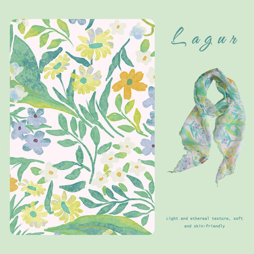 「轻描清新绿」 联名花卉组~100%桑蚕丝丝巾长条细窄乔其纱腰带女 商品图2