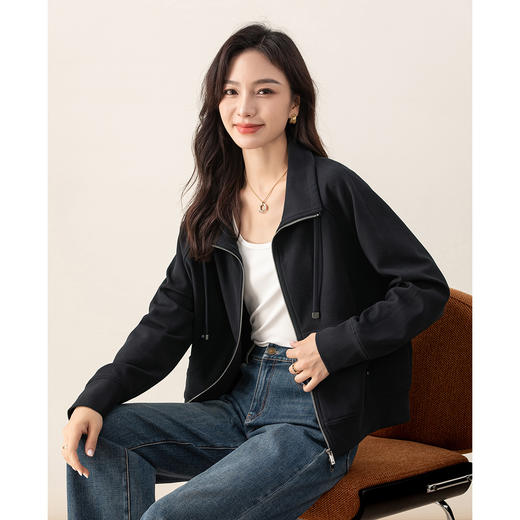 「高货xg」全新升级【铂金会员211/天猫279/差价68】(41900)洛诗琳新款拉链卫衣外套2025秋季羊毛混纺休闲夹克上衣女 商品图2