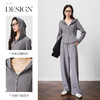 OLrain欧芮儿2025新款女秋季休闲灰慵懒连帽针织开衫裤子两件套装 商品缩略图1