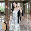 奢姿大码女装2025秋装新款胖妹妹宽松吊带裙小V领印花长款连衣裙 商品缩略图2