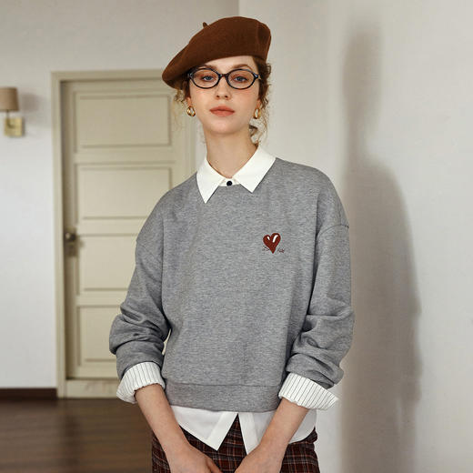 OLrain欧芮儿法式灰色套头卫衣2025秋季新款简约通勤时尚百搭上衣 商品图0