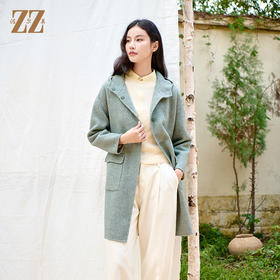 佐尔美时尚气质连帽100绵羊毛双面呢大衣外套女M44SM10