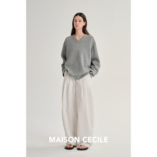 MAISON CECILE 进口匹马棉亚麻条纹松弛感松紧腰气球裤 商品图4