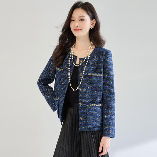 SH 25107璀璨星蓝重工亮片编织粗花呢名媛风小香风外套 商品图4