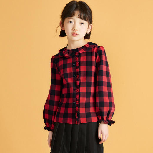笛莎Deesha 2025秋季新款女童气质翻领磨毛格纹长袖衬衫 商品图2