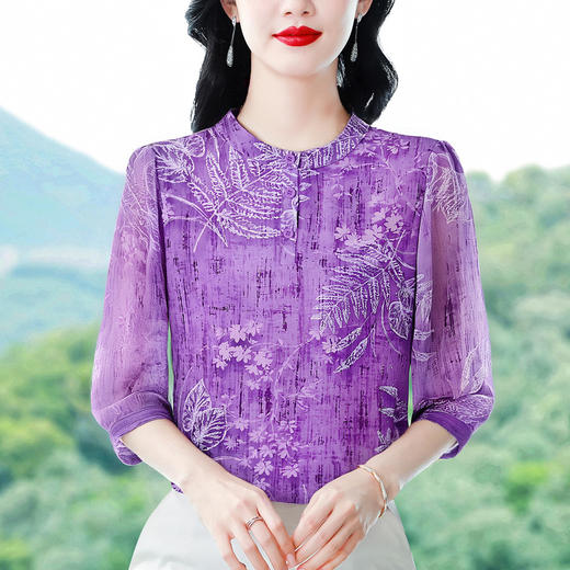 KQL B41N6583洋气圆领七分袖薄款透气衬衣时尚休闲小衫 商品图2